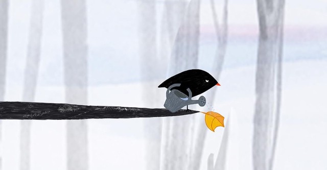 Der kleine Vogel und das Blatt