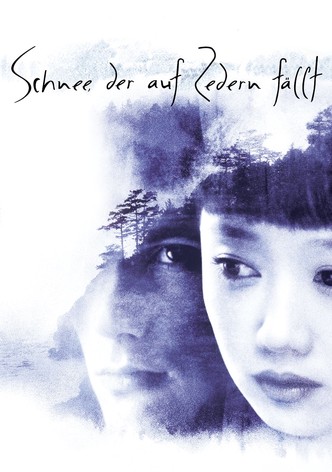 Schnee, der auf Zedern fällt