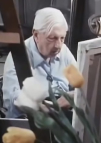Giorgio de Chirico paints live The Sun on the Easel, 1973